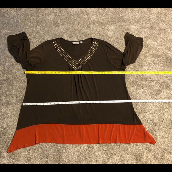 Avenue Top Blouse Size 30/32 Chic Brown Orange Stretchy Embellished - Picture 5 of 12